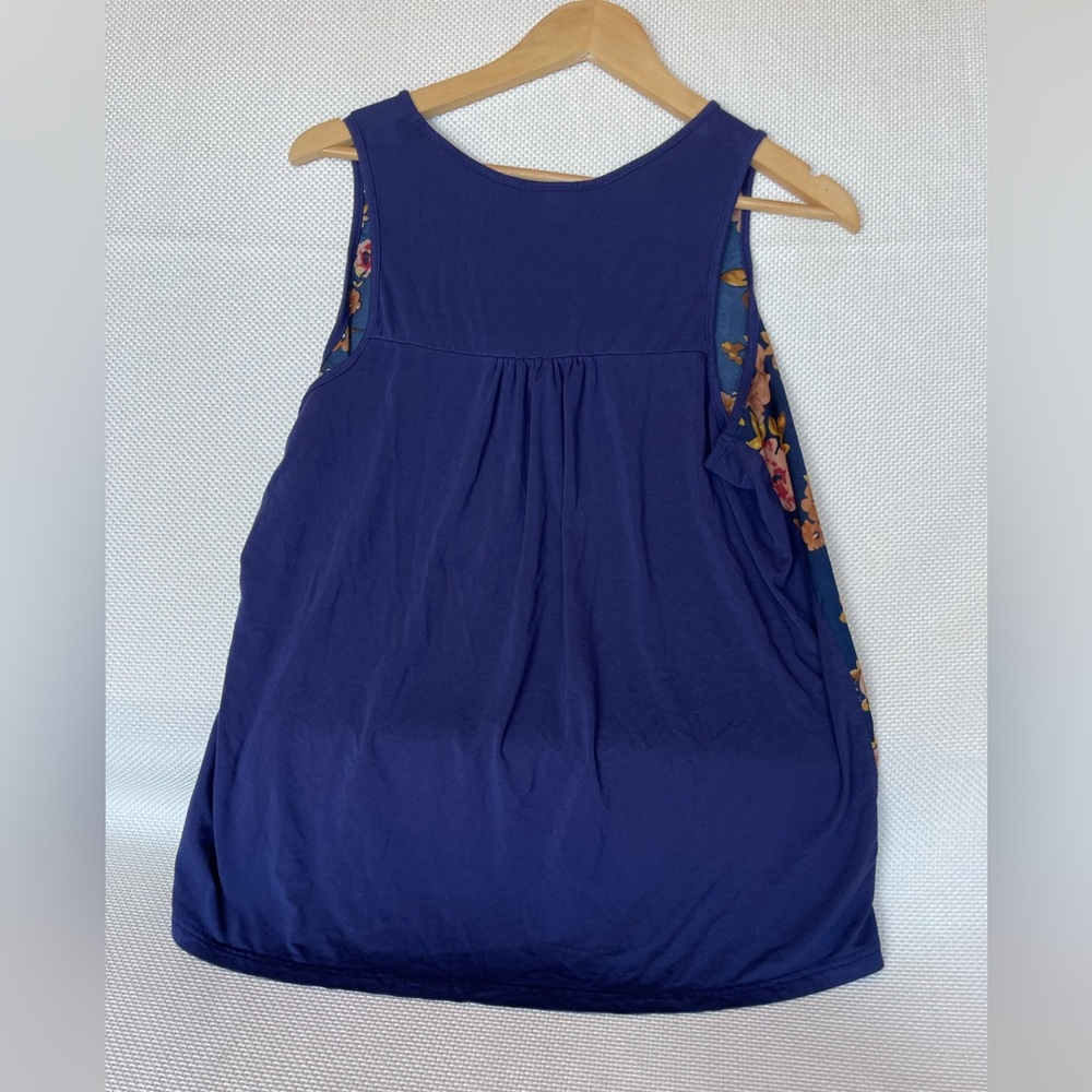 41 Hawthorn Size Large Navy Blue Sleeveless Blouse Floral Print Cutout - Picture 3 of 7